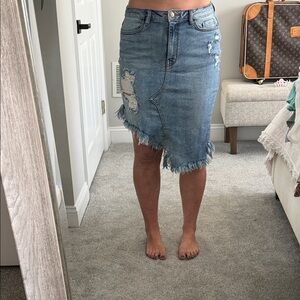 Asymmetrical Distressed Denim Skirt